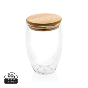 Double wall borosilicate glass with bamboo lid 350ml transparent