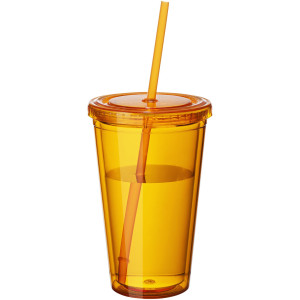 Cyclone 450 ml insulated tumbler with straw, Transparent orange