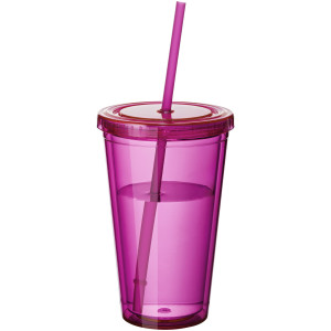 Cyclone 450 ml insulated tumbler with straw, transparent pink