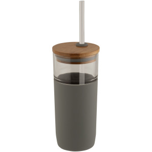 Arlo 600 ml glass tumbler with bamboo lid, Grey