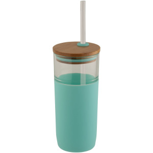 Arlo 600 ml glass tumbler with bamboo lid, mint