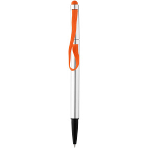 Stretch ballpoint pen with elastic strap, Silver,Orange