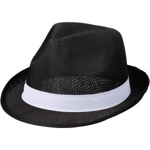 Trilby hat with ribbon, solid black,White