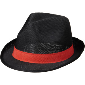 Trilby hat with ribbon, solid black,Red