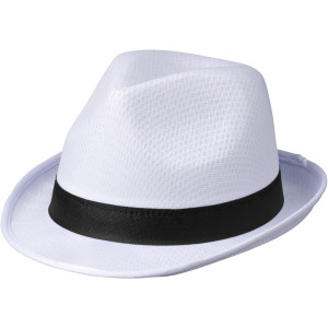 Trilby hat with ribbon, White,solid black