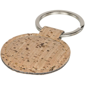 Cork-look rounded keychain, Natural