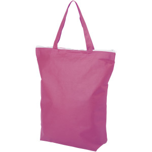 Privy zippered short handle non-woven tote bag, Magenta