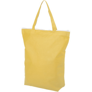 Privy zippered short handle non-woven tote bag, Yellow
