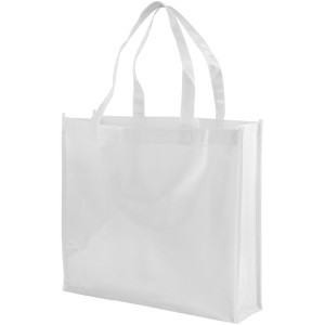 Shiny laminated non-woven shopping tote bag, White