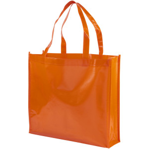 Shiny laminated non-woven shopping tote bag, Orange