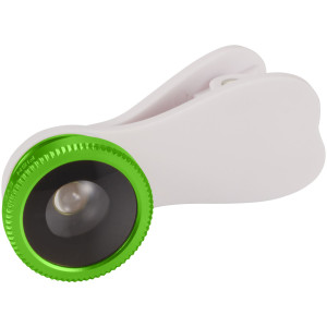 Fish-eye smartphone camera lens with clip, White,Green