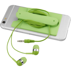 Wired earbuds and silicone phone wallet, Lime