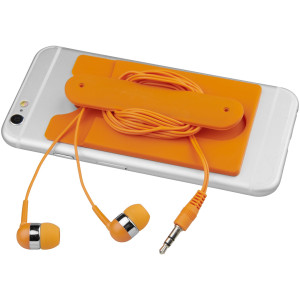 Wired earbuds and silicone phone wallet, Orange