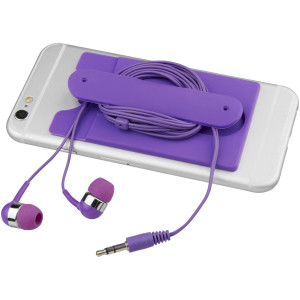 Wired earbuds and silicone phone wallet, Purple