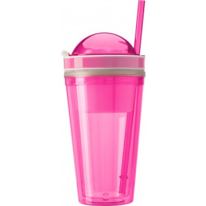 Snack mug with straw and extra compartment, Pink
