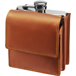6oz Stainless steel hip flask, Brown