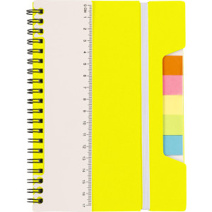 Wire bound notebook with ruler and sticky notes, white