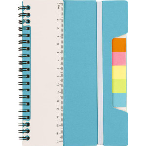 Wire bound notebook with ruler and sticky notes, white