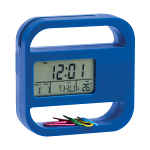 Soret digitalni stolni sat s kalendarom i termometrom. Isporučuje se sa spajalicama., bijele boje