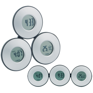 Tri clock and thermometer