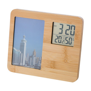 Bamboo weather station, photo frame brown