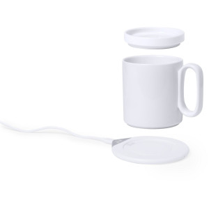 Ceramic mug 350 ml, wireless charger 5W-10W, cup warmer white