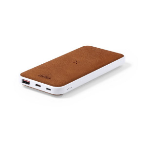 RABS wireless power bank 8000 mAh, wireless charger 5W-10W, recycled leather detail brown