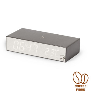 Coffee fibre and recycled cotton wireless charger 10W, multifunctional digital clock brown