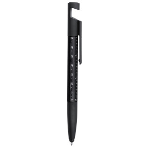 Multifunctional tool, ball pen, screen cleaner, ruler, phone stand, touch pen, screwdrivers black