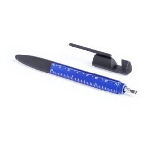 Multifunctional tool, ball pen, screen cleaner, ruler, phone stand, touch pen, screwdrivers navy blue