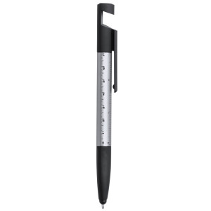 Multifunctional tool, ball pen, screen cleaner, ruler, phone stand, touch pen, screwdrivers grey