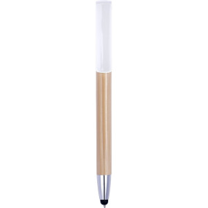 Bamboo ball pen, touch pen, phone stand white