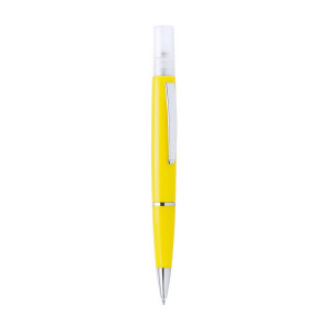 Ball pen with atomizer and cap yellow