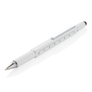 Multifunctional ball pen, ruler, spirit level, screwdriver, touch pen white