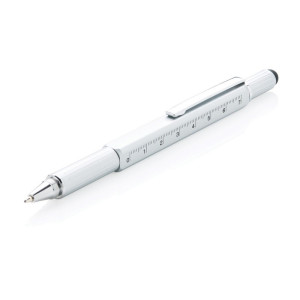 Multifunctional ball pen, ruler, spirit level, screwdriver, touch pen silver