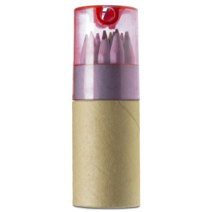 Colour pencil set with pencil sharpener red