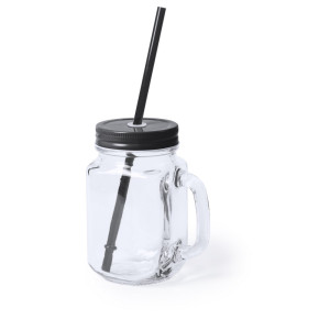 Drinking jar 500 ml with straw black