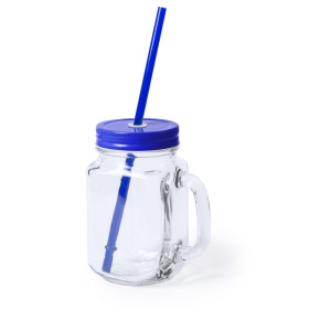 Drinking jar 500 ml with straw blue