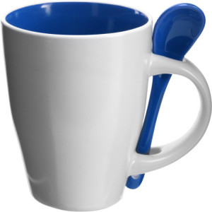 Ceramic mug with spoon Eduardo blue