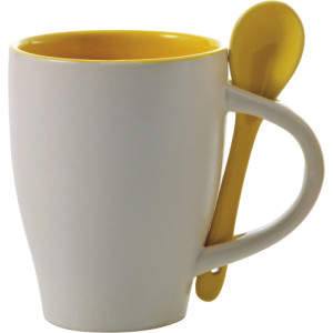 Ceramic mug with spoon Eduardo yellow