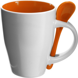 Ceramic mug with spoon Eduardo orange