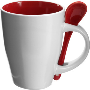 Ceramic mug with spoon Eduardo red