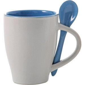 Ceramic mug with spoon Eduardo light blue