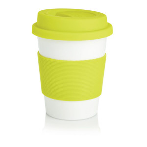 PLA, šalica za kavu s poklopcem, kapaciteta 350 ml, proizvedeno od 100!% biorazgradivi biljnog materijala PLA, bijele boje, sive boje