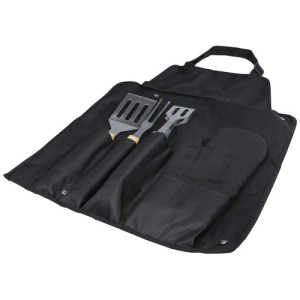 Gril 3-piece BBQ tools set and glove Solid black