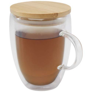 Leona 350 ml glass cup with bamboo lid Transparent clear