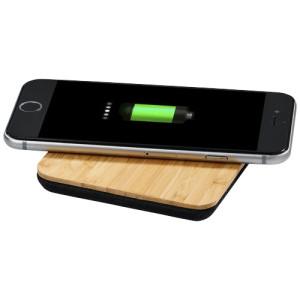 Leaf 5W bamboo and fabric wireless charging pad Natural,Solid black
