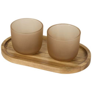 Male wooden serving tray and glass cups set Oatmeal