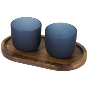 Male wooden serving tray and glass cups set Hale Blue