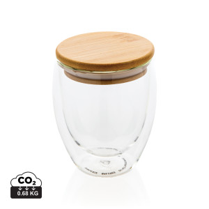 Double wall borosilicate glass with bamboo lid 250ml transparent
